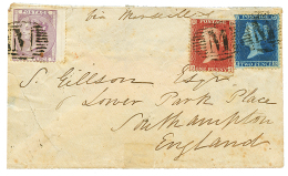 1858 GB 1d+ 2d+ 6d Canc. M + MALTA In Red(verso) On Envelope(tear) To ENGLAND. Vf. - Malta (...-1964)