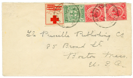 1916 RED CROSS AIRMAIL Label + 1/2d+ 1d(x2) One Short Perf. Canc. HAMILTON On Envelope To USA. Vf. - Jamaïque (...-1961)