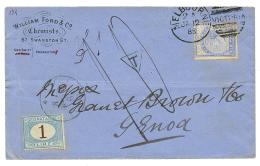 VICTORIA : 1883 6d Canc. MELBOURNE On Envelope To GENOVA(ITALY) Taxed With 1 Lire ITALIAN POSTAGE Canc. GENOVA. Very Nic - Autres & Non Classés