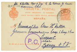 PRISONER OF WAR : 1917 SPAIN P./Stat 10c Datelined "LAS PALMAS" + PUERTO DE LA LUZ + P.C Violet To SYDNEY NEW SOUTH WALE - Other & Unclassified