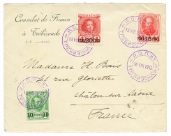 1913 10p + 15p + 20p Canc. ROPIT TREBIZONDE On Cover(FRENCH CONSULATE) To FRANCE. Scarce. Superb. - Levant