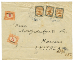 ERITREA : 1932 SUDAN 5m(x3) Canc. WAD MEDANNI On Envelope To MASSUA Taxed Wit ERITREA POSTAGE DUE 5c + 60c. RARE. Vf. - Other & Unclassified
