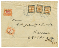 ERITREA : 1932 SUDAN 5m(x3) Canc. WAD MEDANNI On Envelope To MASSUA Taxed Wit ERITREA POSTAGE DUE 5c + 60c. RARE. Vf. - Andere & Zonder Classificatie