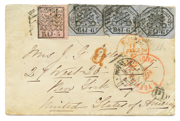 1867 5B + 6B(x3) Canc. On Envelope From ROMA To NEW YORK(UNITED STATES). RARE. Vvf. - Marcophilia
