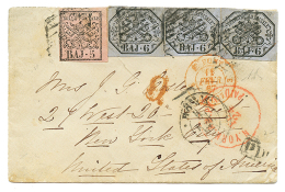 1867 5B + 6B(x3) Canc. On Envelope From ROMA To NEW YORK(UNITED STATES). RARE. Vvf. - Marcofilie