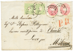 LOMBARDO VENETIA : 1863 3 Soldi(x2) + 5 Soldi(x2) Canc. VENEZIA On Entire Letter To LECCO. Nice Mixed Issue Franking. Vf - Lombardy-Venetia
