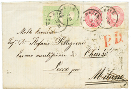 LOMBARDO VENETIA : 1863 3 Soldi(x2) + 5 Soldi(x2) Canc. VENEZIA On Entire Letter To LECCO. Nice Mixed Issue Franking. Vf - Lombardije-Venetië