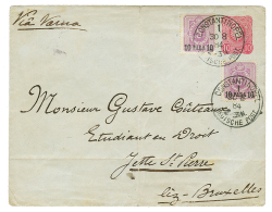 1884 GERMANY P./Stat 10pf + GERMAN LEVANT 10p On 5pf(n°1a)x2 Canc. CONSTANTINOPEL To BELGIUM. Central Crease. Scarce - Turkey (offices)