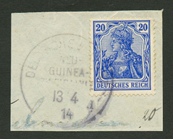 GERMANIA 20pf Canc. DEUTSCHE SEPOST NEU GUINEA ZWEIGLINIE 13.4.14 On Piece. Signed STEUER. Vf. - German New Guinea