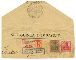 GERMANIA 10pf + 50pf Canc. DEUTSCHE SEEPOST NEU-GUINEA ZWEIGLINIE SINGAPORE + Boxed REICHSPOSTDAMPFER PRINZ WALDEMAR + R - German New Guinea