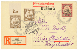 1914 50Pf + 3pf(x2) Canc. JALUIT On REGISTERED CARD To GERMANY. Scarce. Superb. - Mariana Islands