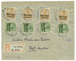 1906 3c On 3pf(x4) + 5c On 5pf(x4) Canc. FES-MELLAH On REGISTERED Envelope To GERMANY. Vf. - Morocco (offices)