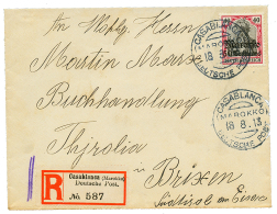1913 50c On 40pf Canc. CASABLANCA On REGISTERED Envelope To GERMANY. Superb. - Morocco (offices)