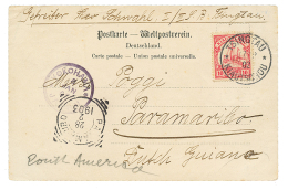 KIAUTSCHOU To DUTCH GUIANA : 1902 10pf Canc. TSINGTAU + YOKOHAMA JAPAN On Card In Color (SHANTUNG EISENBAHN) To PARAMARI - Kiauchau