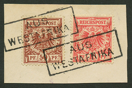 GERMANY 10pf + 50pf Canc. AUS WESTAFRIKA On Piece. Superb. - Cameroun