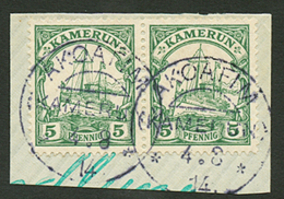 Pair 5pf Canc. AKAOFIM 4.8.14 On Piece. Signed EIBENSTEIN. Vvf. - Cameroun