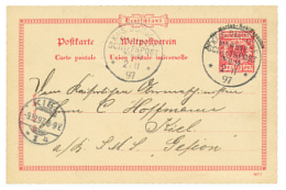 1897 P./Stat 10pf Datelined "KAMERUN" Canc. MARINE SCHIFFSPOST N°9 To "S.M.S GEFION", KIEL. Vvf. - Cameroun