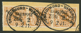 3pf(x3) Canc. SWAKOPMUND-WINDHOEK/BAHNHOF/ZUG 2 On Piece. Signed PFENNINGER. Superb. - German South West Africa