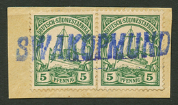 Pair 5pf Canc. SWAKOPMUND On Piece. Superb. - German South West Africa