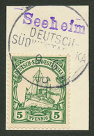 5pf Canc. SEHEIM In Violet On Piece. Superb. - German South West Africa