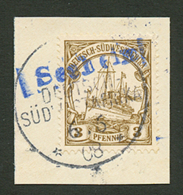 3pf Canc. SEEHEIM In Blue On Piece. Superb. - German South West Africa