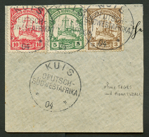 3pf + 5pf + 10pf Canc. KUIS (ohne Tages Und Monat) On Piece. Signed BOTHE. Superb. - German South West Africa