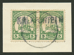 5pf(x2) Canc. KALKFONTEIN Type 1 On Piece. RARE. Arge = 350. Signed HERMANN. Vf. - German South West Africa