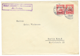 1911 10pf(x2) Canc. WINDHUK + Boxed KAISERL. EISENBAHN KOMMISSARIAT DES NORDENS On Envelope To BERLIN. Superb. - German South West Africa