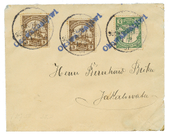 OKOWAKUATJIWI : 1907 3pf(x2) + 5pf Canc. OKOWAKUATJIWI On Envelope To JAKALSWATER(arrival On Reverse). Signed GROBE. Vvf - German South West Africa