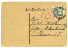 1915 4h Canc. DARESSALAM + ZENSUR PASSIERT In Red On Card To GERMANY. Vvf. - German East Africa