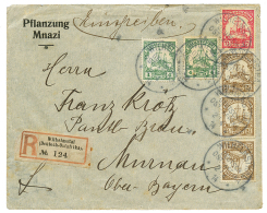 WILHELMSTAL : 1914 2 1/2h(x3) + 4h(x2) + 7 1/2h Canc. WILHEIMSTAL On REGISTERED Envelope From MNAZI To GERMANY. Vvf. - Duits-Oost-Afrika