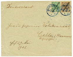 MOSCHI : 1901 2p On 3pf + 3p On 5pf Canc. MOSCHI In Blue On Envelope Via TANGA To GERMANY. Vvf. - German East Africa