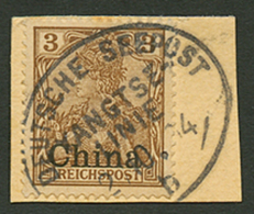 3pf Canc. DEUTSCHE SEEPOST YANGTSEE LINIE B On Piece. Scarce. Vvf. - China (kantoren)