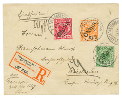 1901 5pf + 10pf + 20pf Canc. KD.FELD POSTSTATION N°8 On REGISTERED Envelope To GERMANY. Signed PFENNINGER. Scarce. V - China (offices)