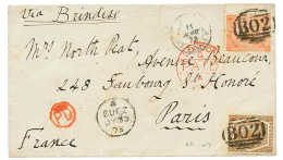 SUEZ : 1873 Rare 6d Brown + 4d Canc. B02 + SUEZ On Envelope To PARIS. Vvf. - Other & Unclassified