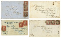 1854/55 Lot 3 Covers With 1d(x3) Canc. On Arrival At LONDON + 1 Envelope(stamp Lost). F/Vf. - Postmark Collection