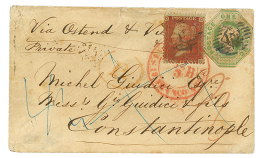 1856 1d + 1 Sh(cut To Shape) On Envelope Via OSTEND & AUSTRIA To CONSTANTINOPLE. Vf. - Postmark Collection