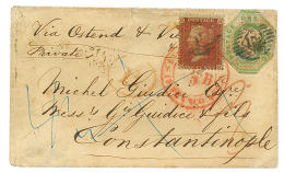 1856 1d + 1 Sh(cut To Shape) On Envelope Via OSTEND & AUSTRIA To CONSTANTINOPLE. Vf. - Marcofilie