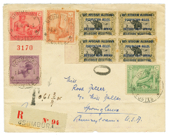 1933 OCUP. BELGE 1F Block Of 4 + 20c+ 40c+ 50c+ 75c + TAXE On REGISTERED Envelope To USA. Vf. - Andere & Zonder Classificatie