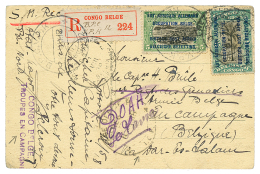 1918 5c + 15c + Verso 10c Canc. BPC N°12 + BASE OFFICE B/REG./I.E.F Sent REGISTERED Via DAR-ES-SALAAM To "ARME BELGE - Covers & Documents