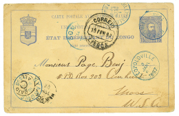 NYANGWE : 1897 P./Stat 15c Canc. NYANGWE In Blue Via LISBOA(PORTUGAL) To USA. Very Light Crease. BELGIAN CONGO S.C. Cert - Other & Unclassified