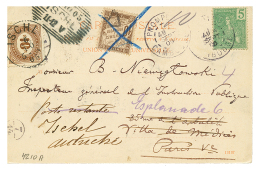 1905 INDOCHINA 5c Canc. PNOMPENH CAMBODGE On Card To FRANCE Taxed With FRANCE 10c POSTAGE-DUE, Redirected To AUSTRIA Tax - Autres & Non Classés