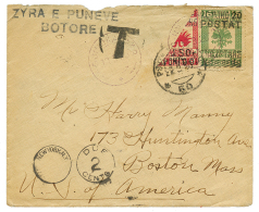 ALBANIA : 1920 Bisect + 20q On Taxed Envelope(1 Flap Missing) From BOTORE To BOSTON(USA). Vf. - Albanie