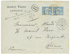 1904 2 1/2a Sur 25c MOUCHON (x2) Obl. ZANZIBAR Sur Env. RECOM. Pour La FRANCE. Superbe. - Covers & Documents