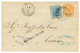TUNISIE - POSTE ITALIENNE SUSA : 1876 ESTERO 10c + 20c Obl. 235 + TUNISI POSTE ITALIANE + Cachet Commercial N. PARIENTE/ - Covers & Documents