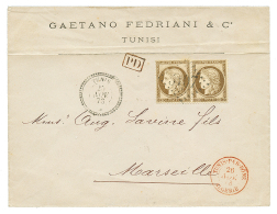 1873 Paire 30c CERES Obl. GC 5107 + TUNIS Sur Enveloppe Pour La FRANCE. Superbe. - Covers & Documents