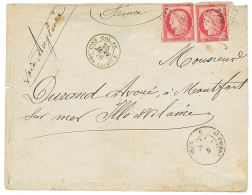 1876 CG 80c CERES(x2) Pd Obl. Losange SPM + ST PIERRE ET MIQUELON Sur Enveloppe En DOUBLE PORT Pour La FRANCE.RARE. TB. - Brieven En Documenten