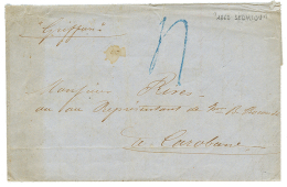 1862 Taxe 4 En Bleu(rare) + Mention Manuscrite Par Navire "GRIFFON" Sur Lettre Avec Texte Daté De SEDHIOU Pour CA - Brieven En Documenten