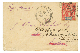 1905 10c Obl. NOUMEA Sur Petite Enveloppe Pour L'ANGLETERRE Réexpédiée Au USA. TTB. - Brieven En Documenten