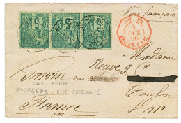 HYENGENE - Tarif Militaire : 1886 COLONIE GENERALE 5c(x3) Canc. CORR. D'ARM. NOUMEA On Enveloppe Pour La FRANCE. Verso, - Covers & Documents